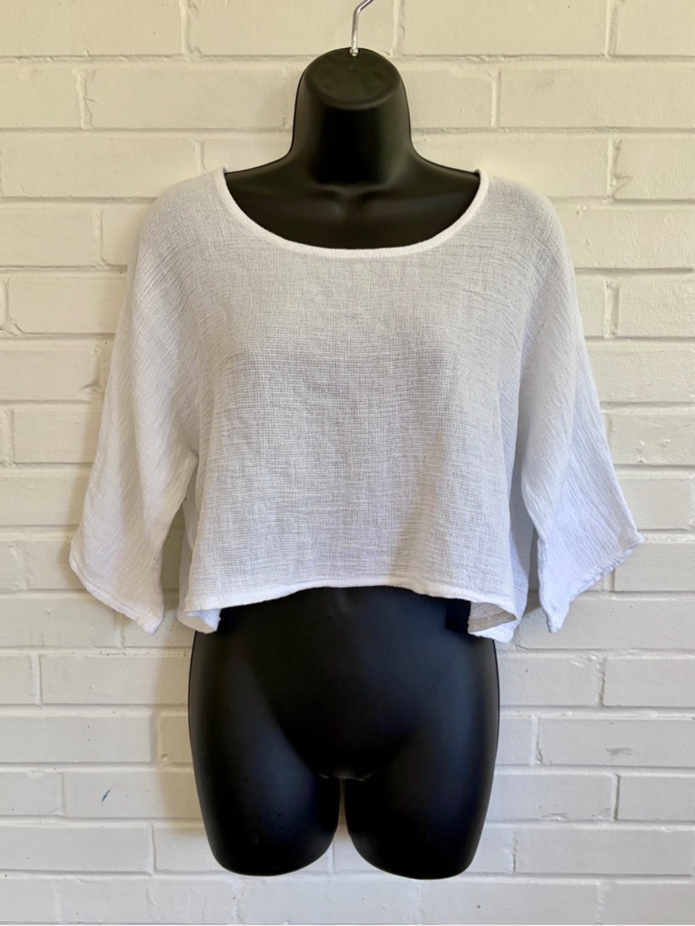 M Made in Italy 100% Cotton Cropped Boxy Knit Top in White, SZ S NWT MSRP $168